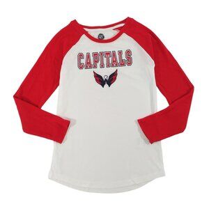 NHL Washington Capitals Youth Raglan Long Sleeve Tee Red White Size L 10/12